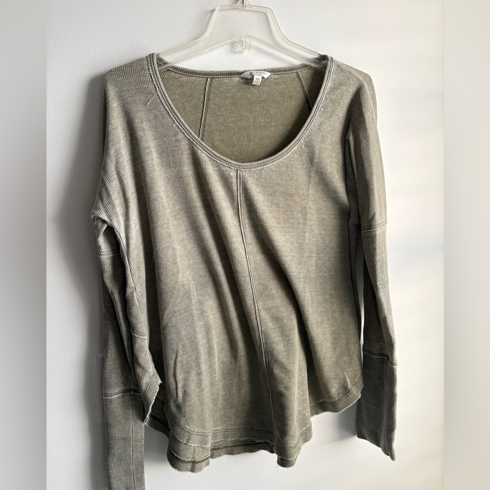Lucky Brand Olive Green Waffle-Knit Long Sleeve Top